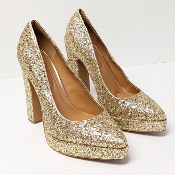 Jessica Simpson Gold Glitter High Heels Size 8 1/2 - Picture 1 of 8